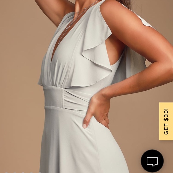 Dearly Loved Light Grey Flutter Sleeve Maxi Dress - Picture 3 of 5